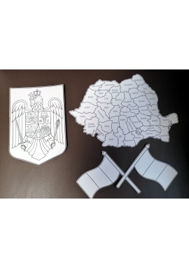 SIMBOLURILE ȘI HARTA ROM&Acirc;NIEI - SILUETE DIN CARTON PENTRU COLORAT