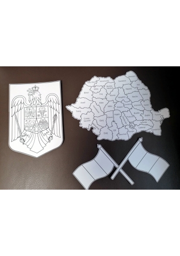 SIMBOLURILE ȘI HARTA ROM&Acirc;NIEI - SILUETE DIN CARTON PENTRU COLORAT